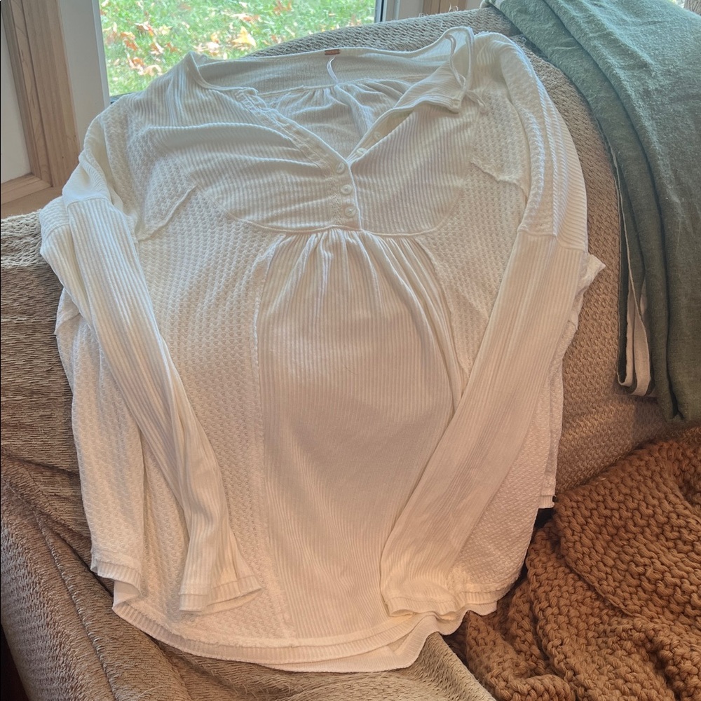 Free People Cream Long Sleeve Blouse